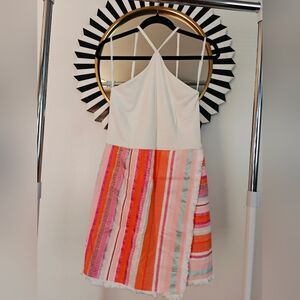 Hutch Cross-Back White and Striped Mini Dress Size 10 Multicolor Fit Flare